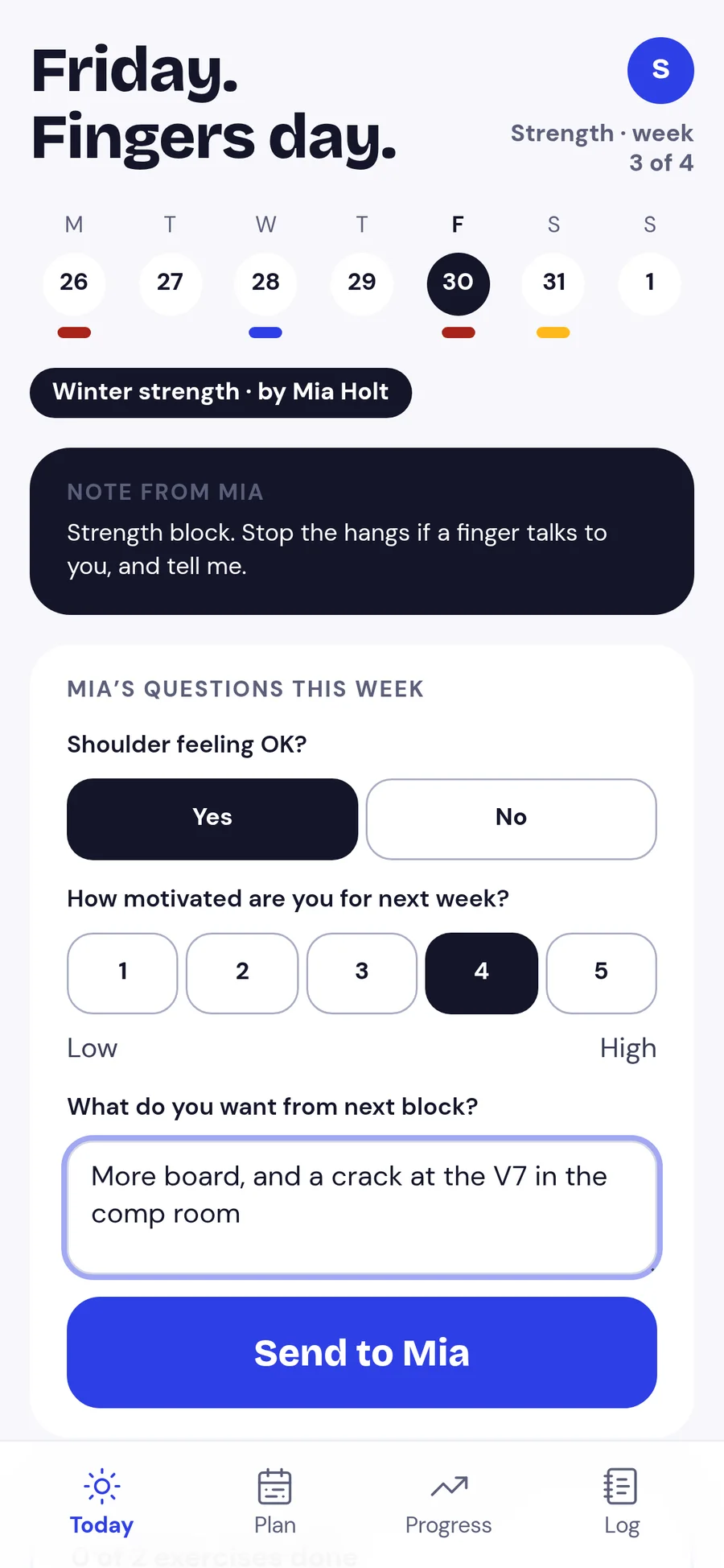 Sam’s Today: Winter strength by Mia Holt, a note from Mia and her three questions this week.